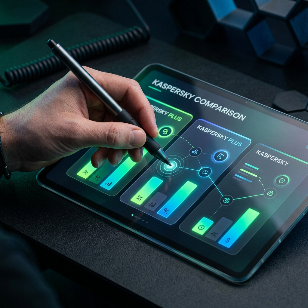 Планшет со сравнительной таблицей версий Kaspersky