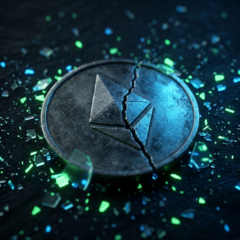 Повреждённая монета Ethereum с трещиной