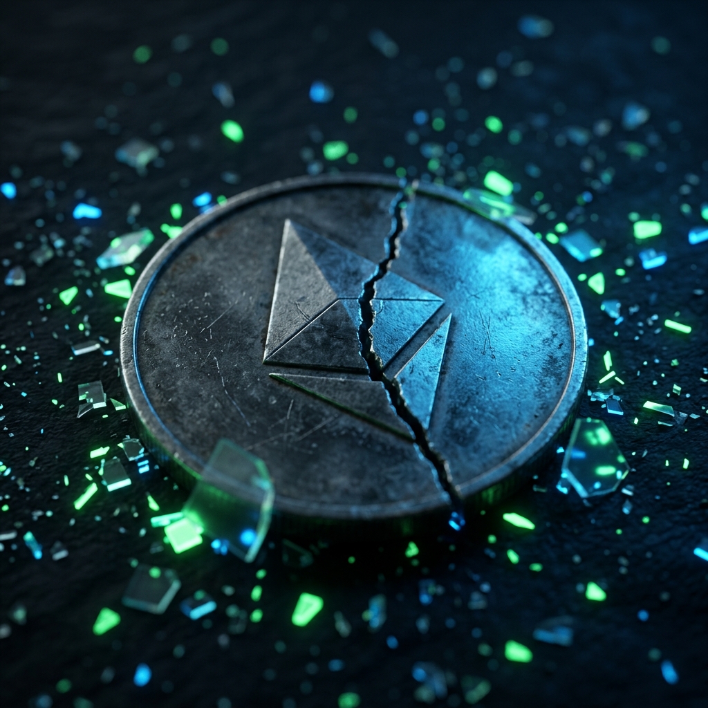 Повреждённая монета Ethereum с трещиной