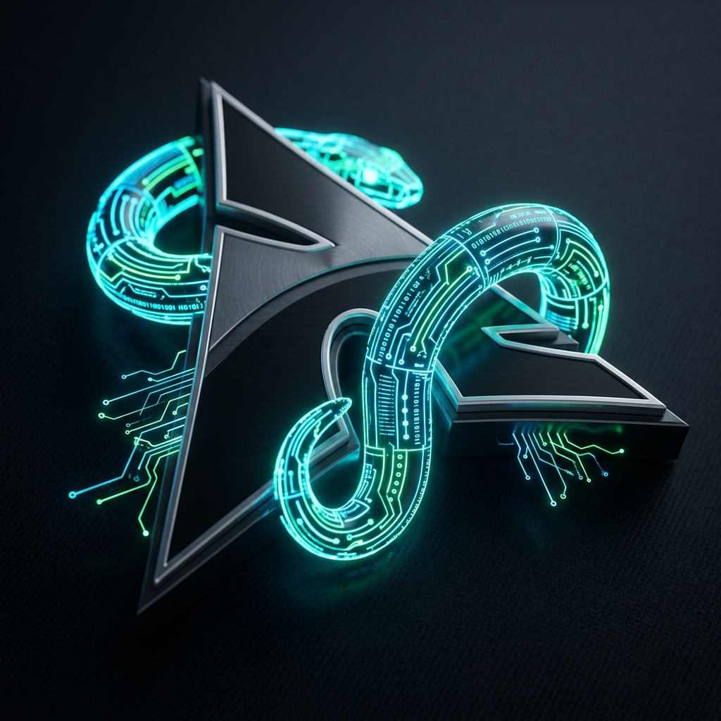 Архивирус: эмблема Arch Linux, обвитая светящейся кибер-змеёй — символ вредоносной атаки на AUR