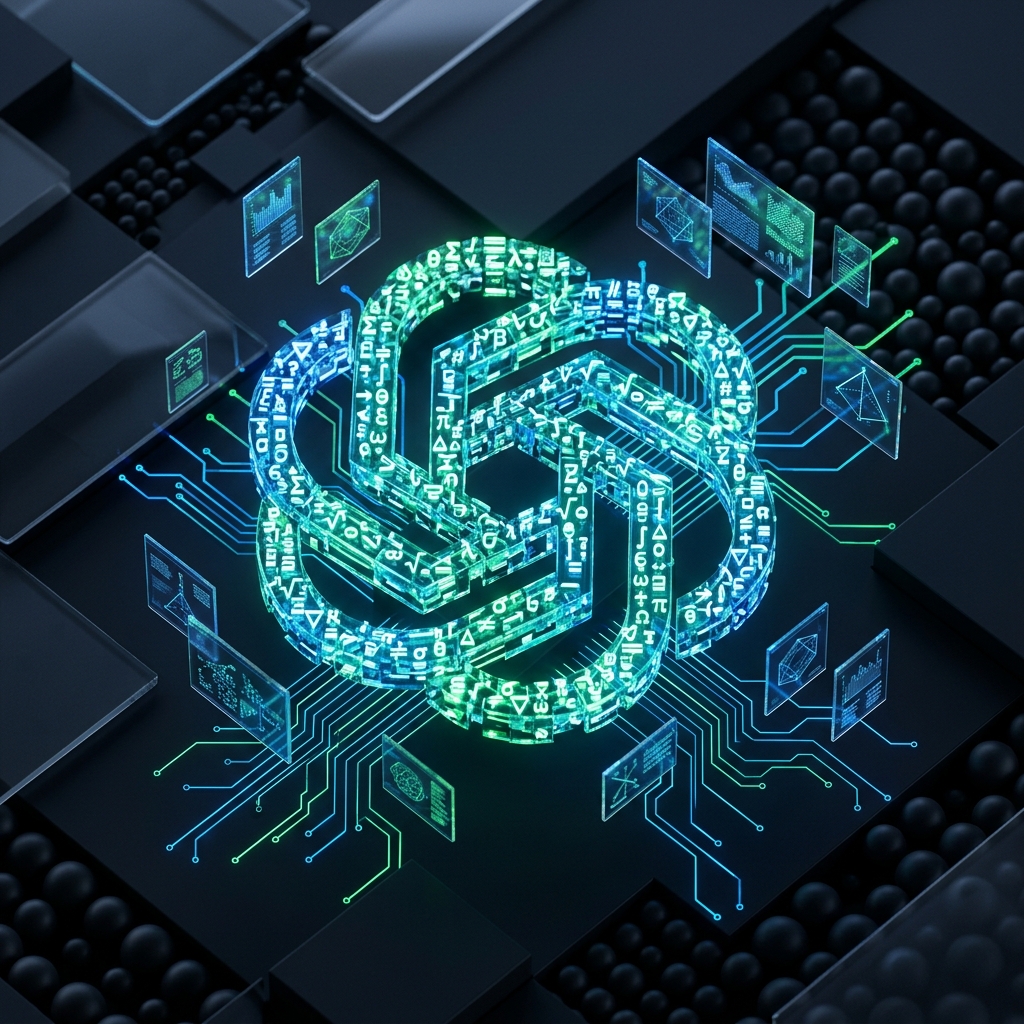 Логотип OpenAI Astra на фоне математических символов и цифровых доказательств
